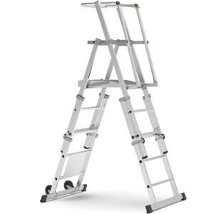 Platform ladder with steps with telescopic